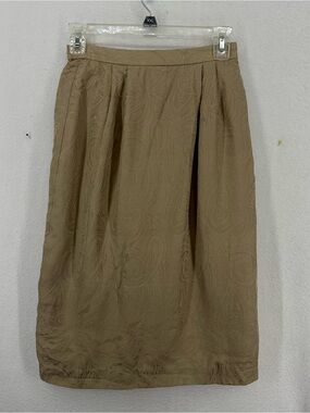 100% Silk Jacquard Midi Skirt Bandana Detailing Womens 4 Tan